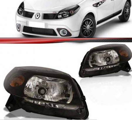 Farol Renault Sandero 2009 10 11 Foco Simples Máscara Negra